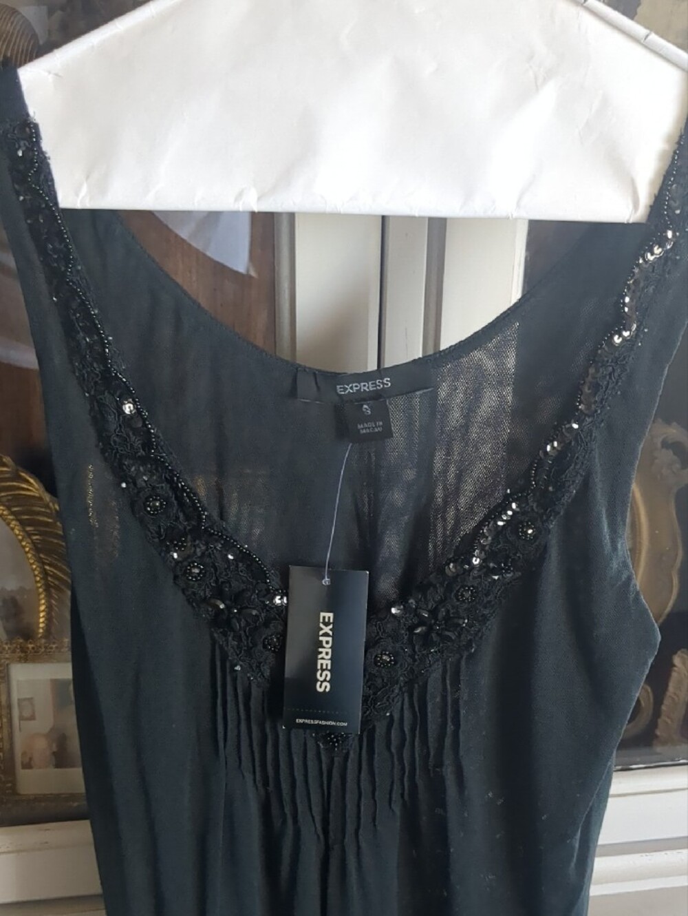 Express Black Beaded Scoop Neck Tank Top